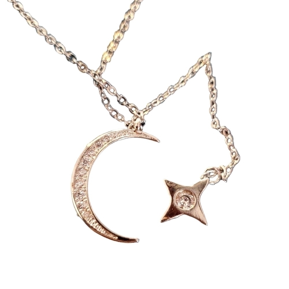 Silver Moon And Star Crystal Necklace By Lili Claspe